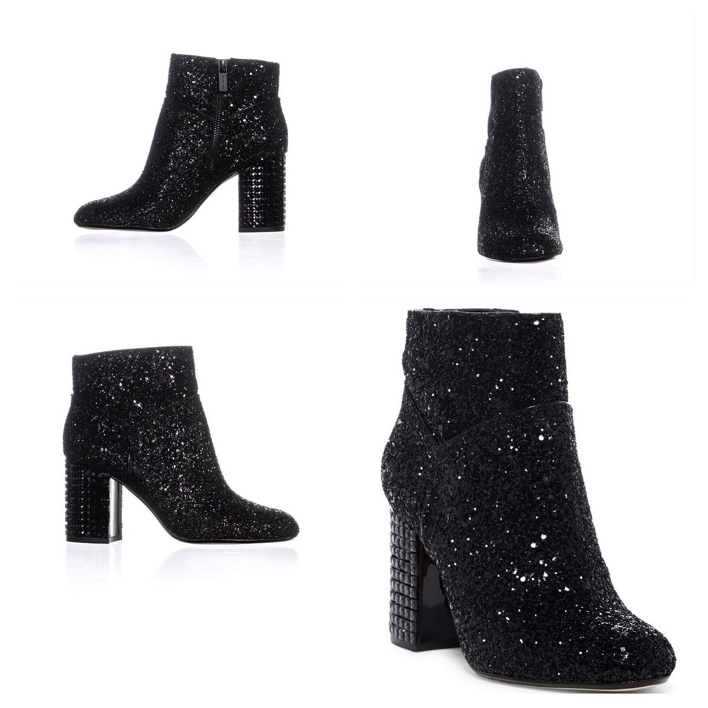 Michael Kors Arabella Studded Heel Black Glitter Boots sz 7